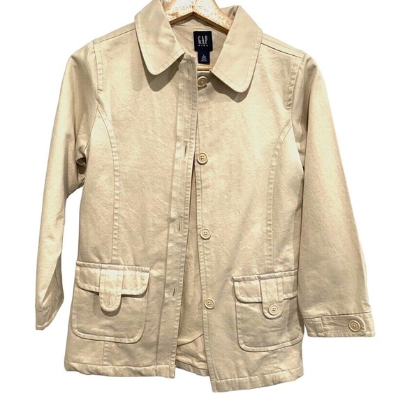 Gap - Kids Girl size 10 (large) beige denim long sleeve Cotton Poly blend jacket - Picture 1 of 3